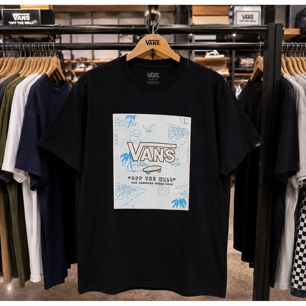 Vans Off The Wall Classic Print Box Graphic TShirt Medium Black Skate Streetwear